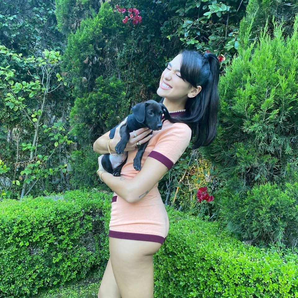 The British singer posed with her adorable new puppy Dexter