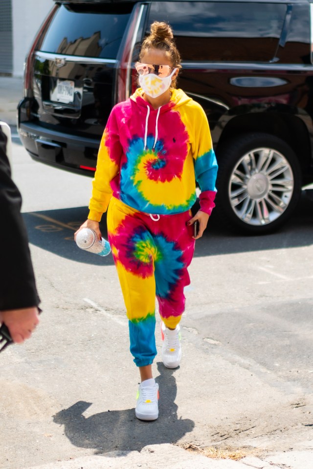 Jennifer Lopez wore a full tie-dye Ralph Lauren hoodie and joggers set