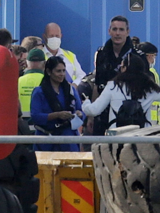 Priti Patel with ex-Marine Dan O'Mahoney