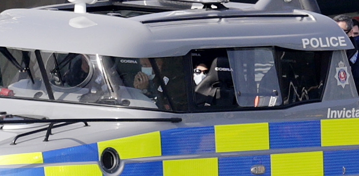 Ms Patel wears a facemask as she inspects a border patrol boat at Dover