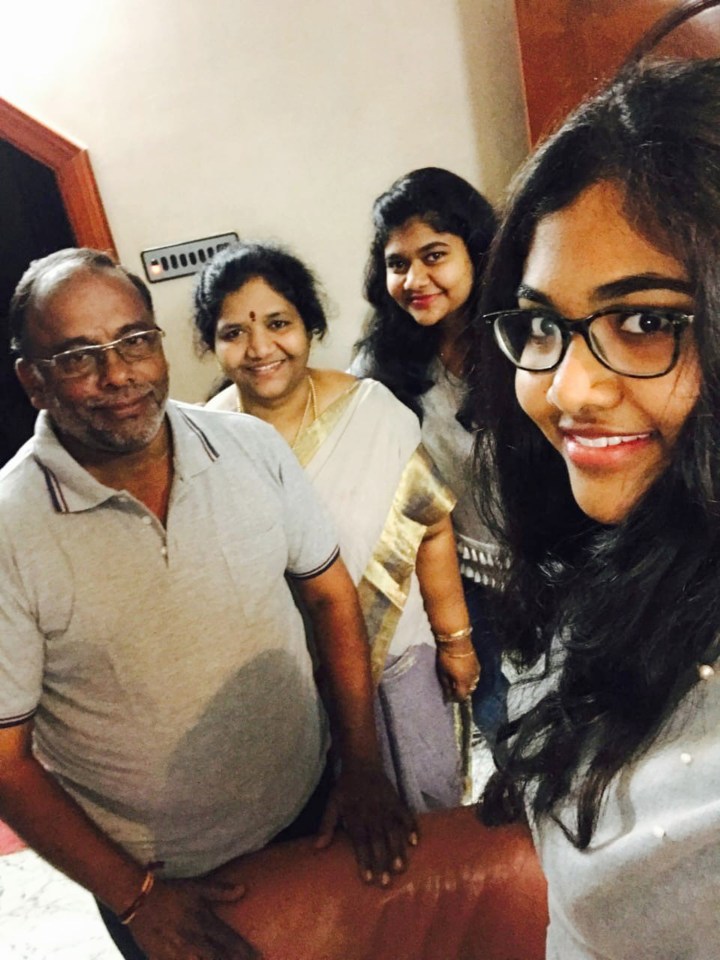 Shrinivas, Madhavi and their two daughters pictured before her fatal accident