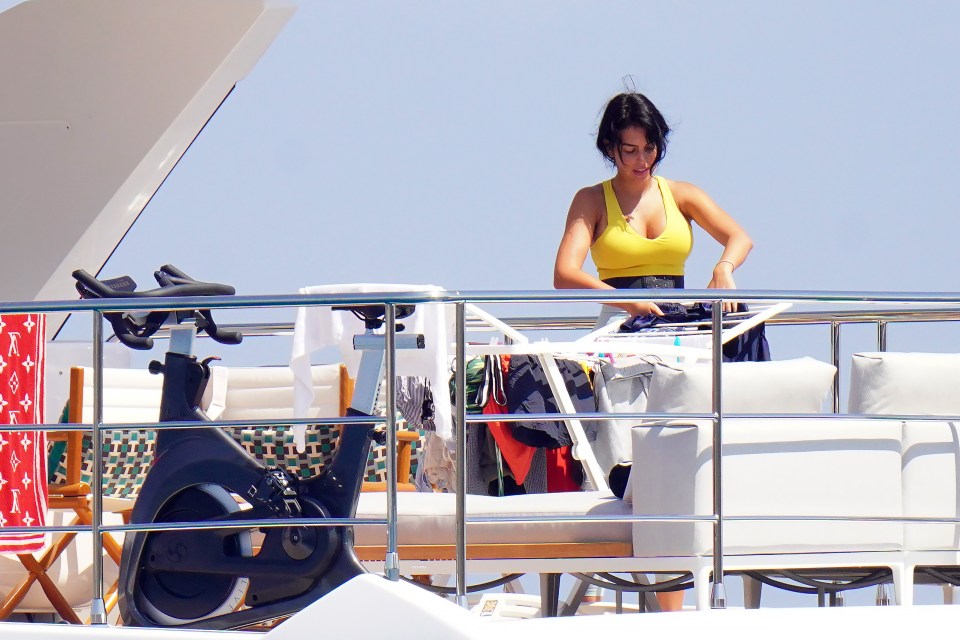 Georgina Rodriguez was snapped doing the washing on board her yacht