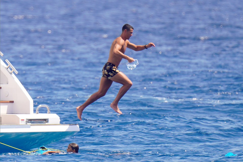 Ronaldo jumped into the sea as he enjoyed a well-earned break