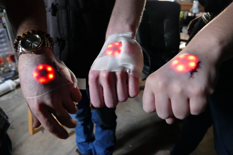 Some include implants of tech under the skin, like these from luminscent devices from Grindhouse Wetwear