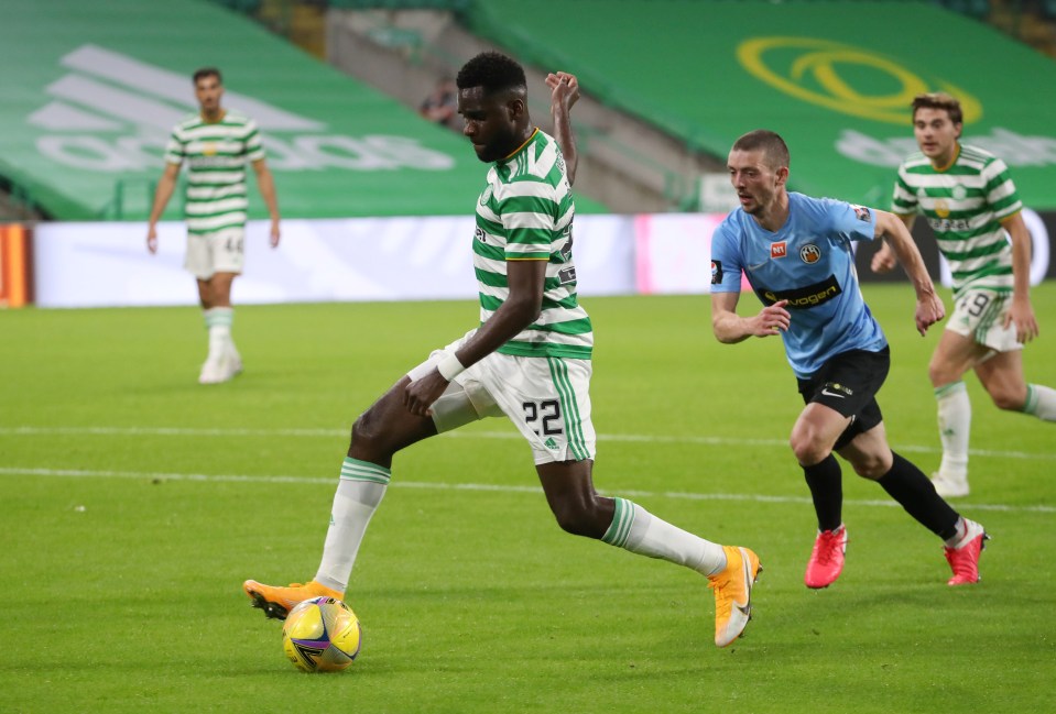 Odsonne Edouard puts the finishing touch to his glorious goal, the fifth of Celtic's six as they netted three times in each half