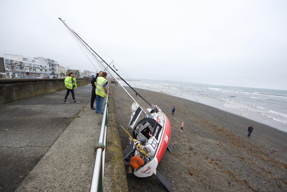 A yacht was snapped from its anchor at Wherrytown, Cornwall during Storm Ellen yesterday