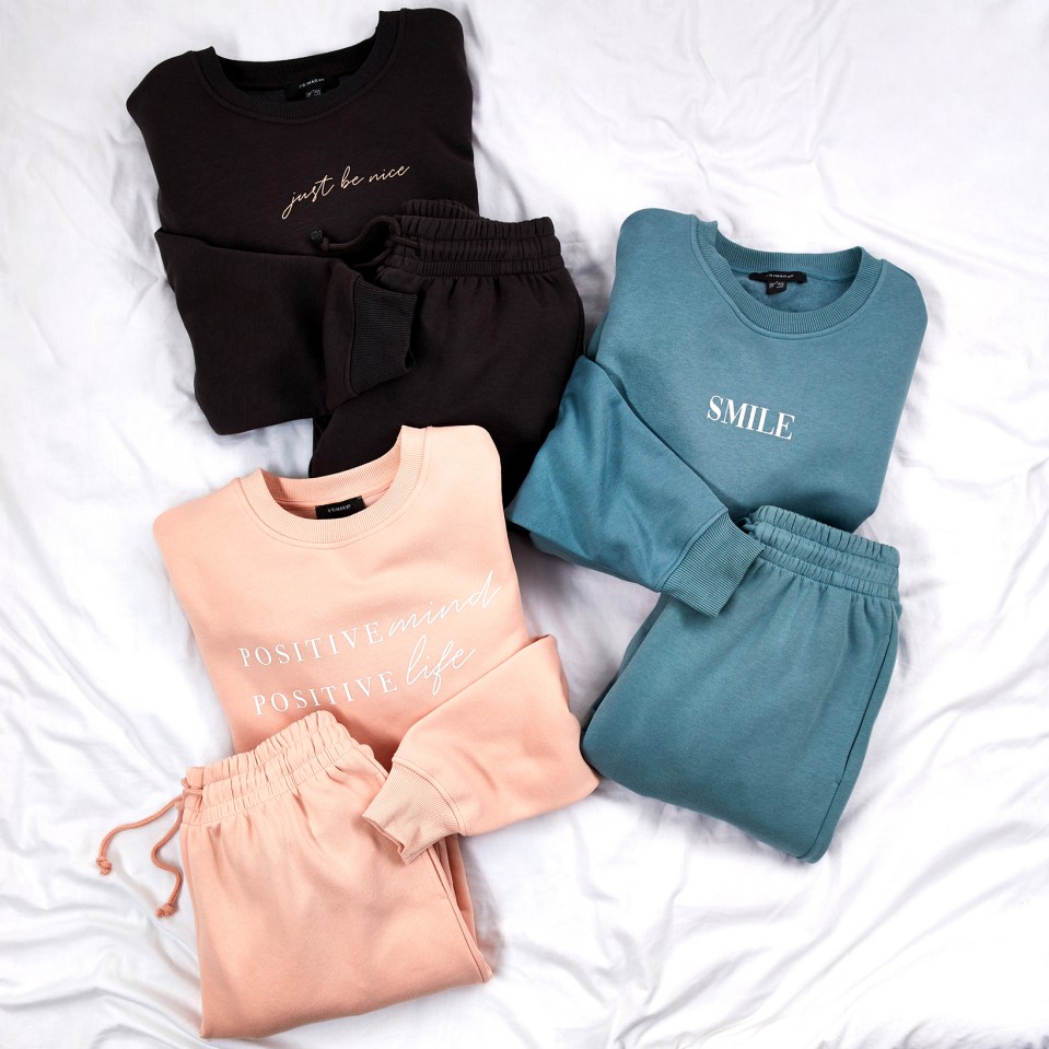 The comfortable outfits come in a range of colours, including blue, pink and black