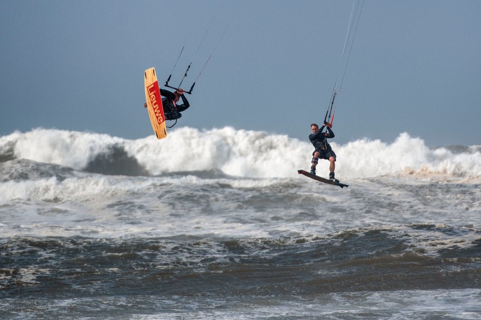 Kitesurfers making the most of the intense weather today