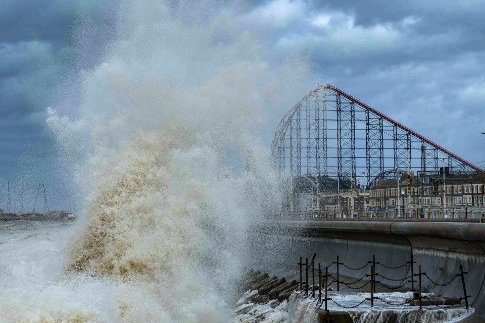 Large waves are seen in Blackpool on Friday afternoon