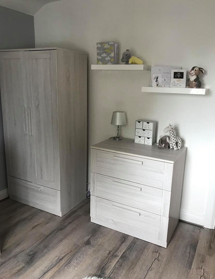 Before the transformation, the room was a plain grey colour