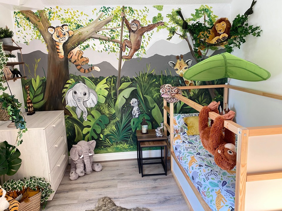 A mum has revealed the epic jungle room she made for her son