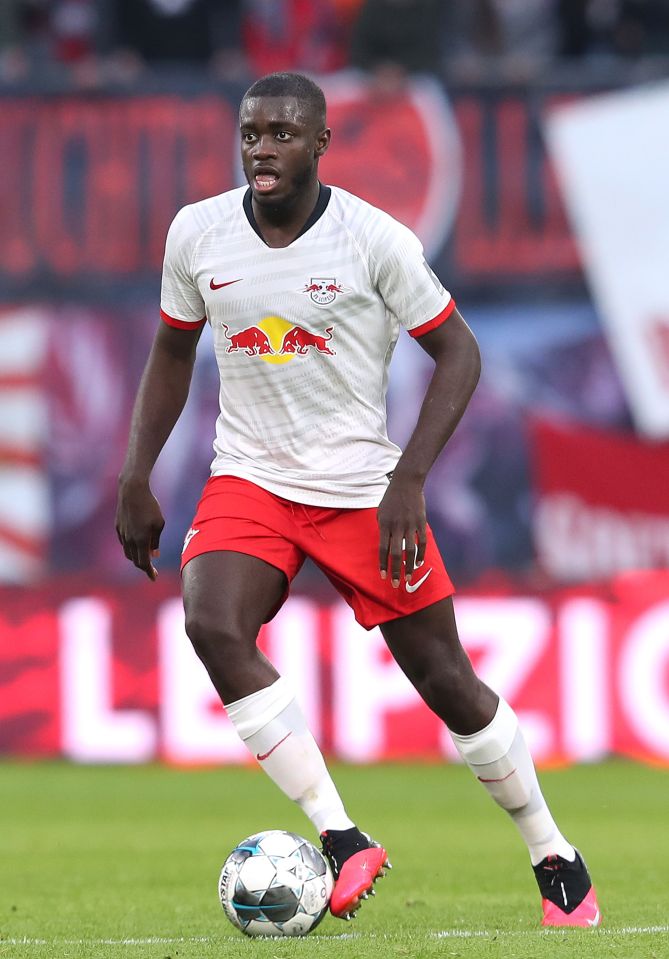 RB Leipzig defender Dayot Upamecano is being chased by Manchester United