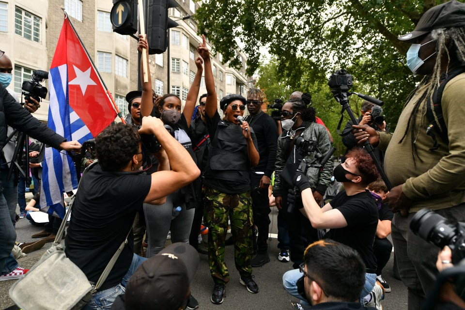 The demo’s organisers making speeches