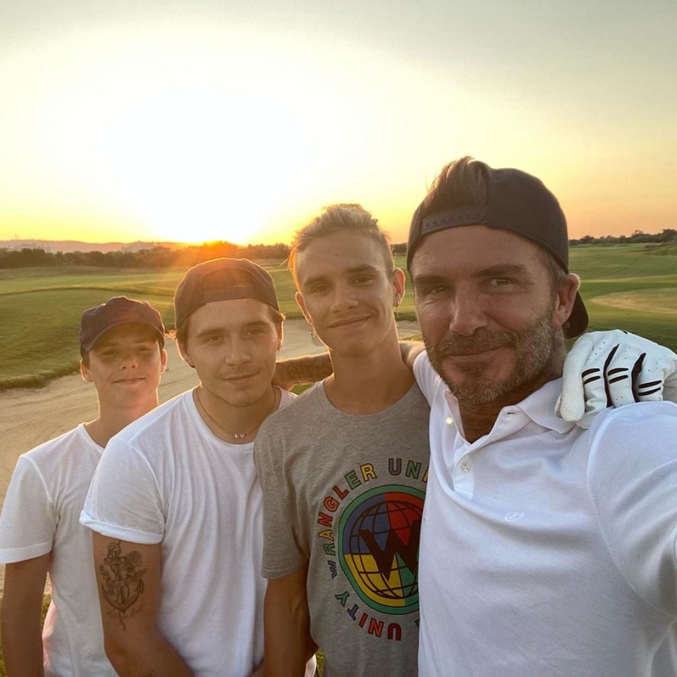 Romeo also posed alongside his brothers and dad David on their golf day