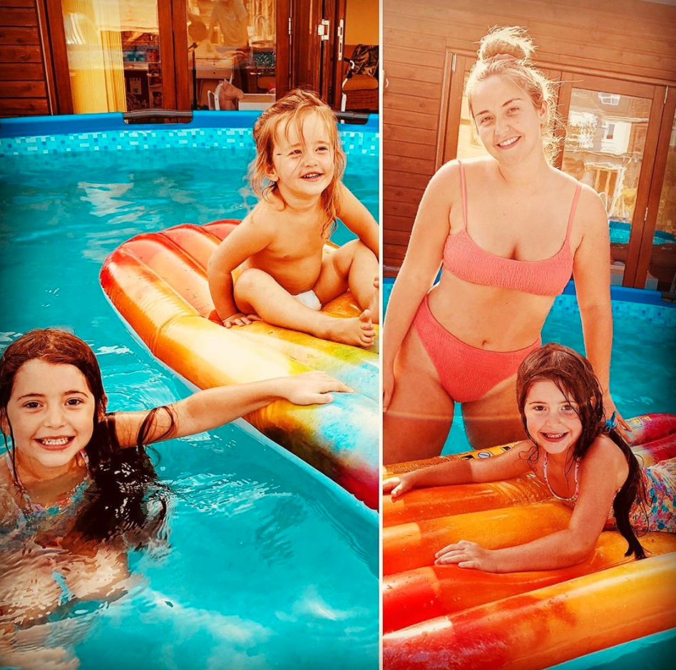 Jacqueline Jossa looked stunning in a bikini as she splashed around in the pool with her kids