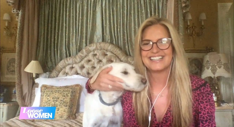 Penny was joined by her pet dog in one of her fancy bedrooms