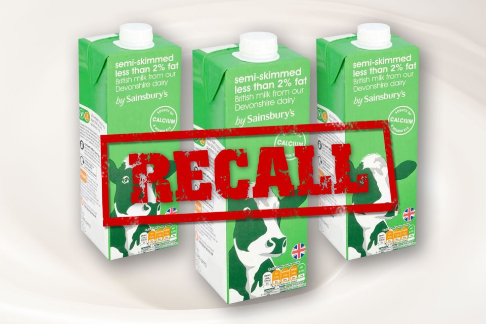 Sainsbury's has recalled its own-brand, semi-skimmed 'less than 2 per cent fat' UHT milk