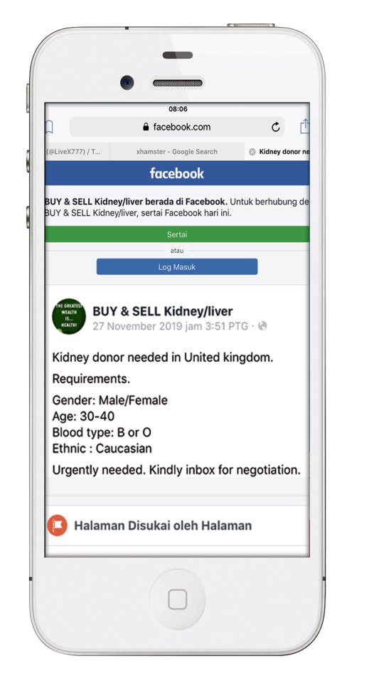 The dealer created a marketplace on a now-closed Facebook page to buy and sell human kidneys