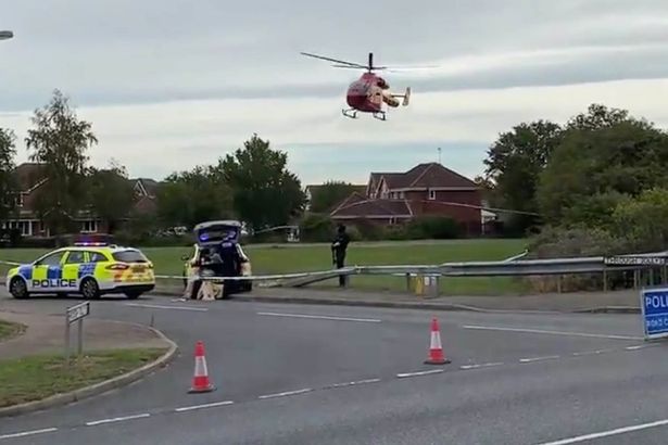 An air ambulance was seen hovering over the housing estate in Kesgrave this morning