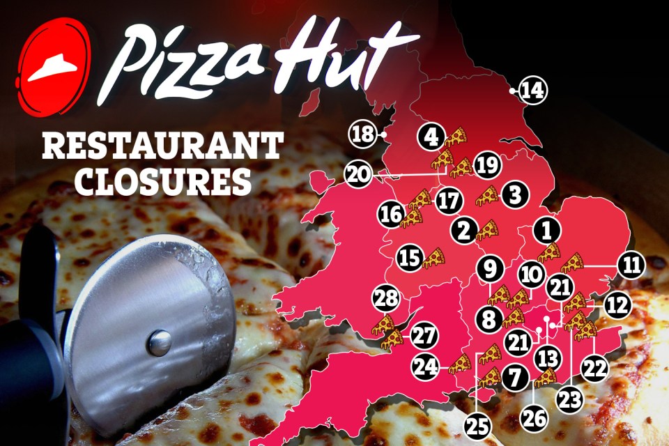 Pizza Hut is to permanently close 29 branches, putting 450 jobs at risk