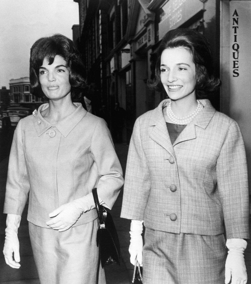 Jackie Kennedy and Princess Lee Radziwill walk through the streets of London