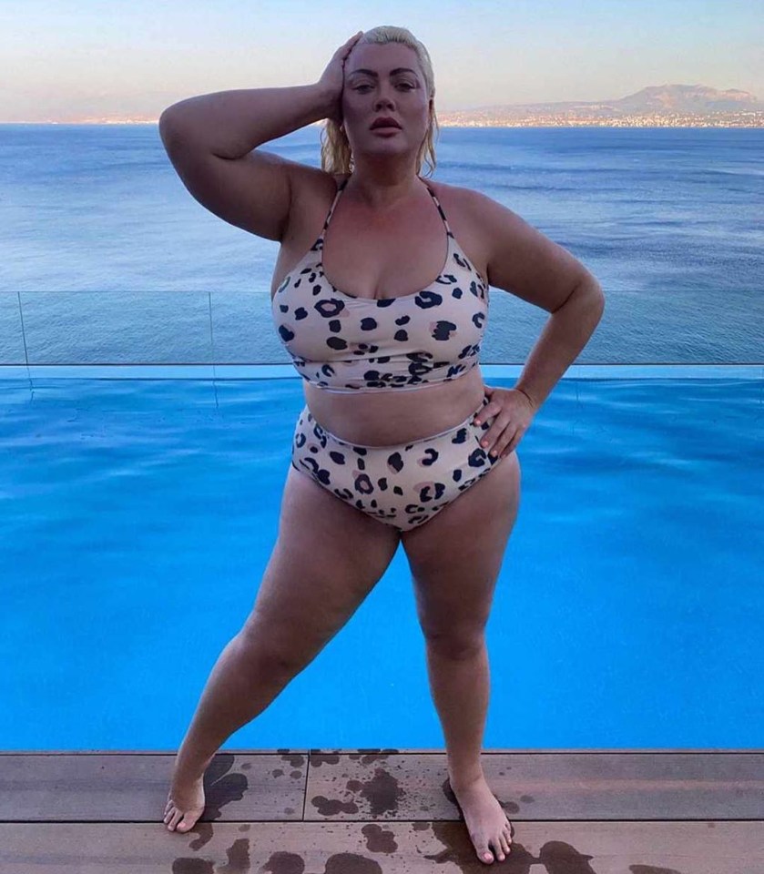 The 39-year-old Towie legend, who has shed an impressive three stone, looks sensational as she models an animal-print bikini in Greece last month