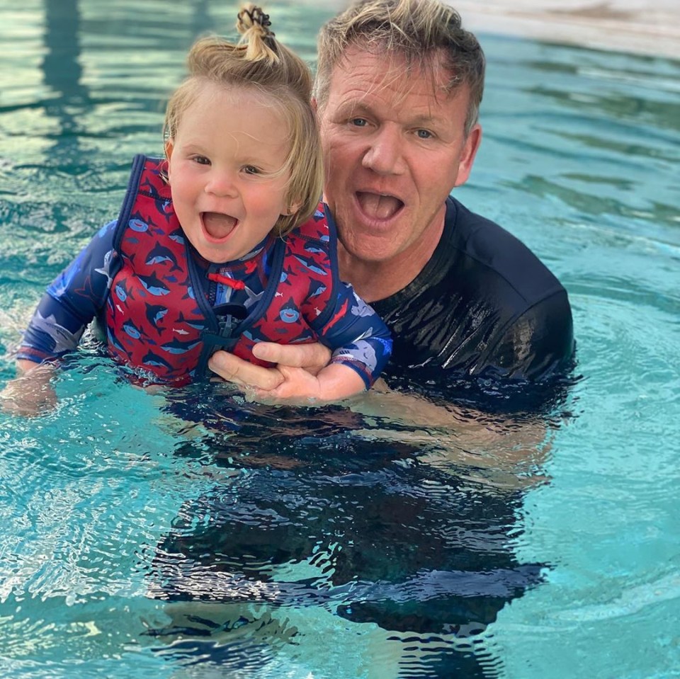 Gordon also made the most of his recently renovated pool by giving son Oscar his first swimming lesson