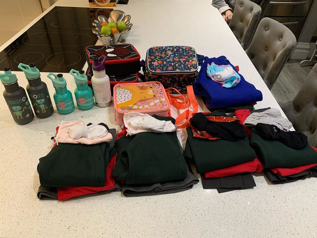 Sue shared her children's uniforms laid out ahead of starting school