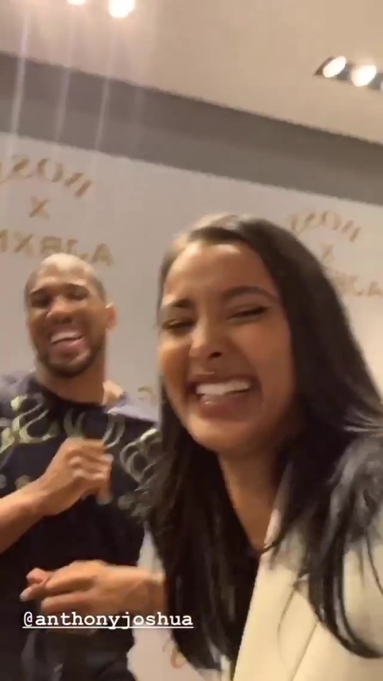 Anthony Joshua and Maya Jama joked around at a Hugo Boss event