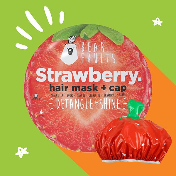 Bear Fruits strawberry detangle shine hair mask and hair cap would be great for a boozy hen do