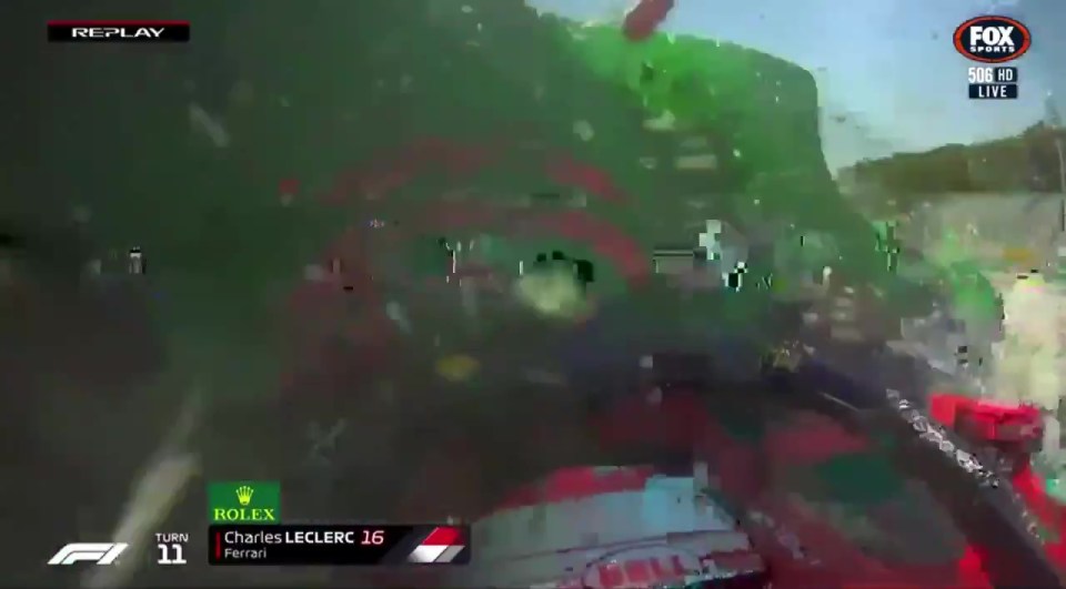 The on-board camera showed the view for Leclerc as he made impact