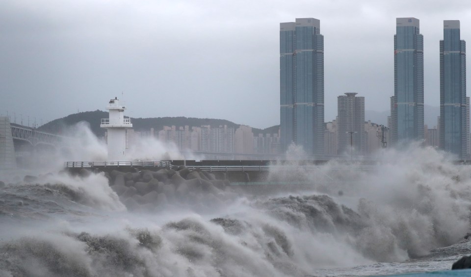 High waves crash into shore as Typhoon Haishen approaches in Busan, South Korea