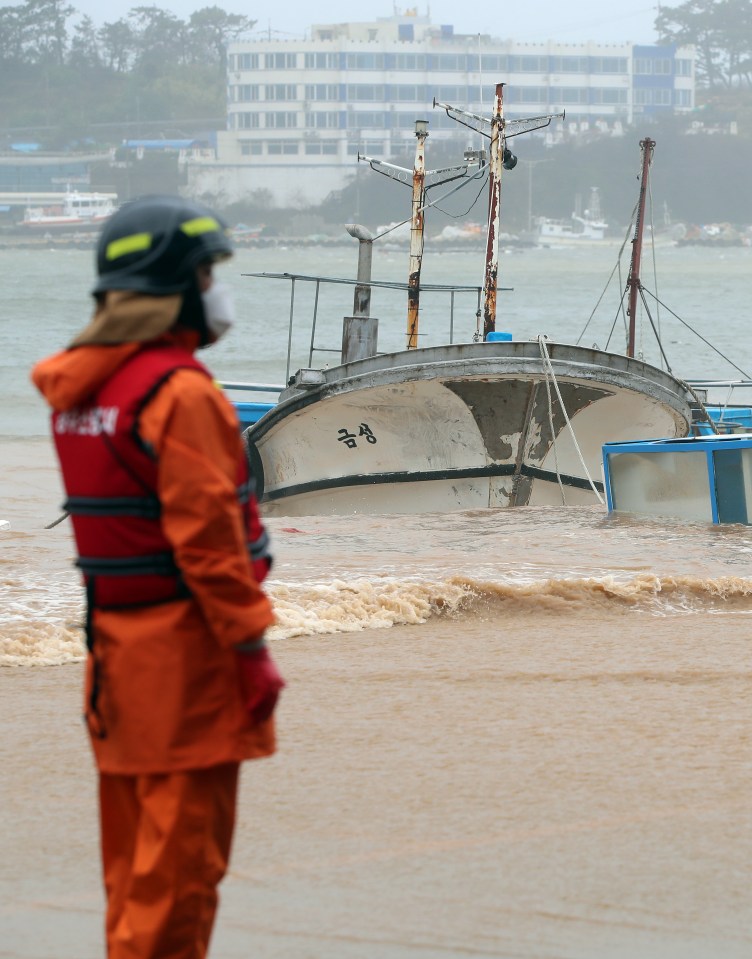 High waves and heavy rains from Typhoon Haishen seen at Gampo Port in the southeastern city of Gyeongju, South Korea