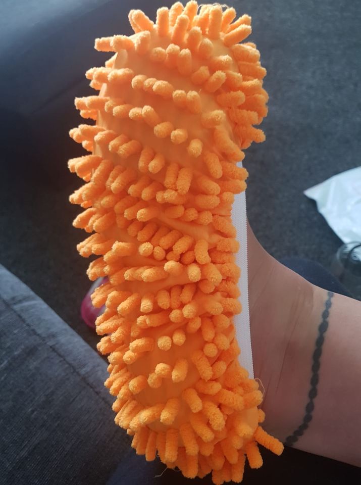 The Mrs Hinch fan shared a snap of her bright orange slipper online