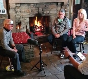 Harry addresses the media in front of the pub's fire after being found this morning