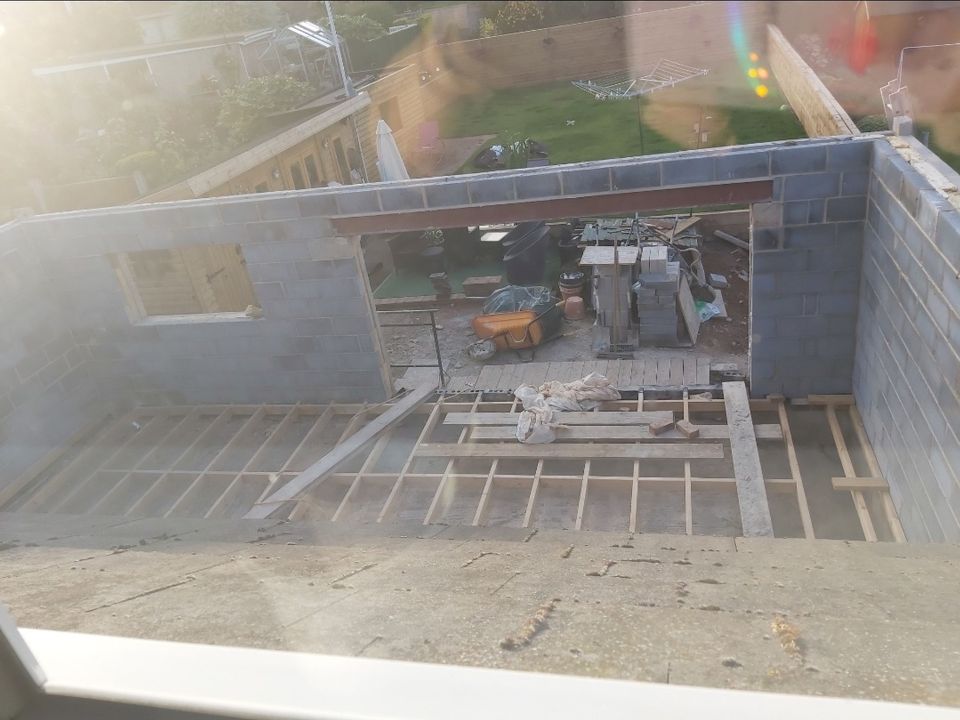 The view of the unfinished extension from inside her home in Nottingham