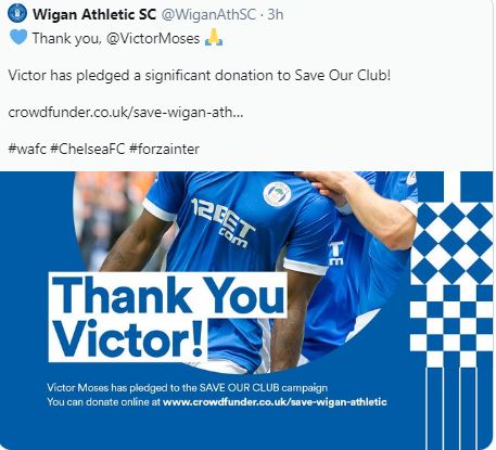 Wigan tweeted their thanks as they look for a buyer to save them from administration