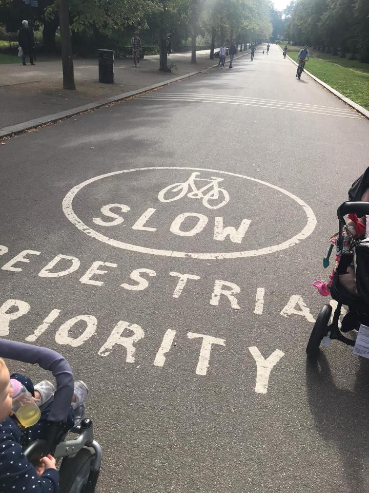 The family was walking on a pathway where cyclists are told to ride slowly 