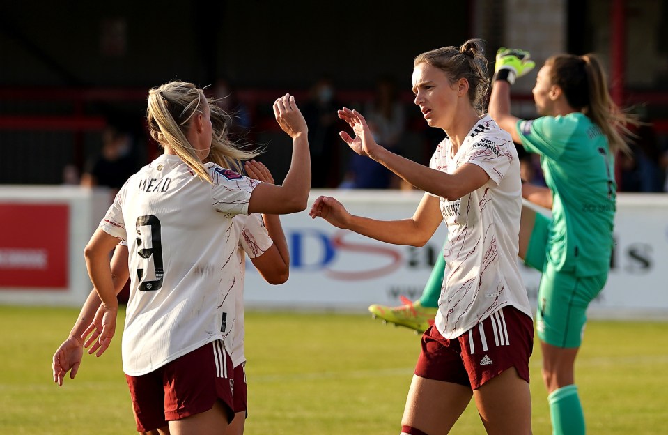 Vivianne Miedema (right) nabbed a brace as Arsenal thumped West Ham