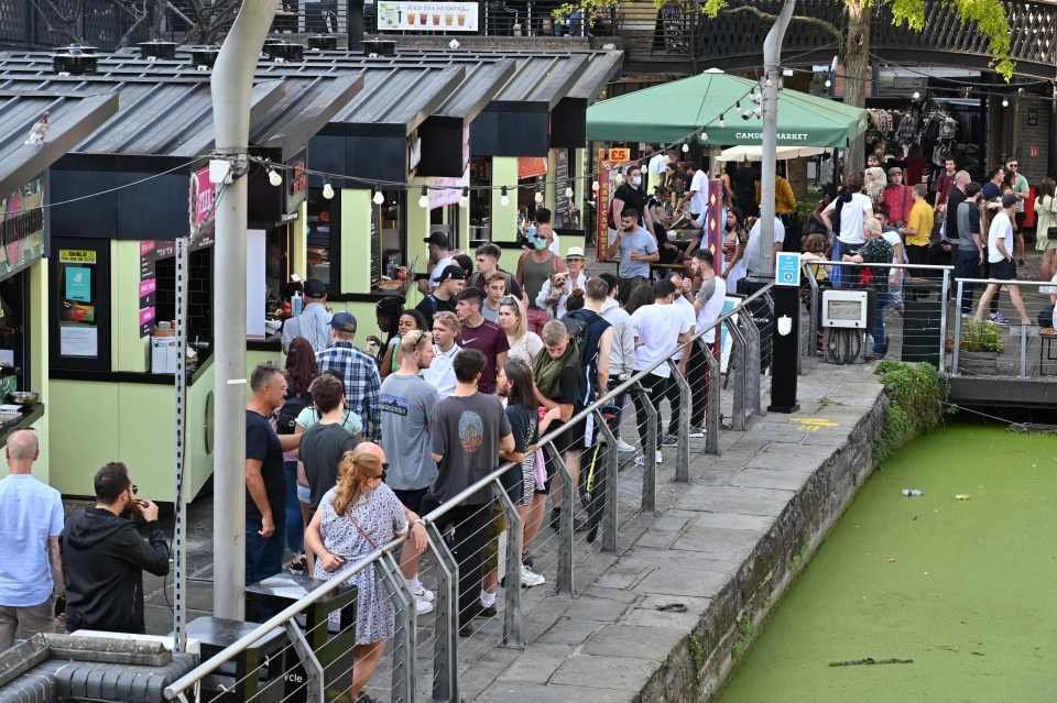 People gathered at the food market in Camden, London today