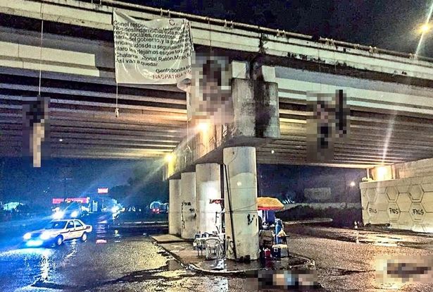 CJNG victims hang from a motorway bridge