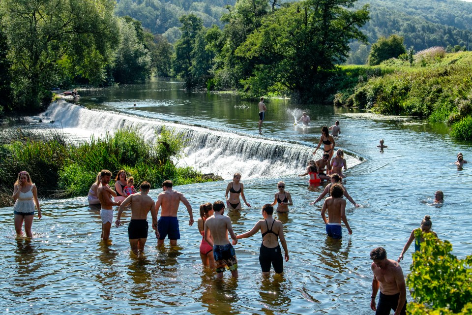 Groups gathered at Warleigh Weir in the river Avon near Bath today