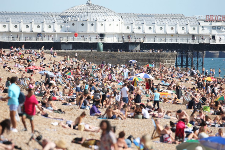 Brighton beach was packed with groups soaking up the sun