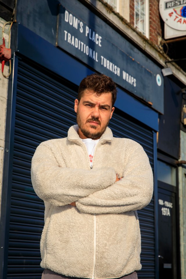 Dom Torun, 31, outside his Turkish restaurant in Clacton, East London