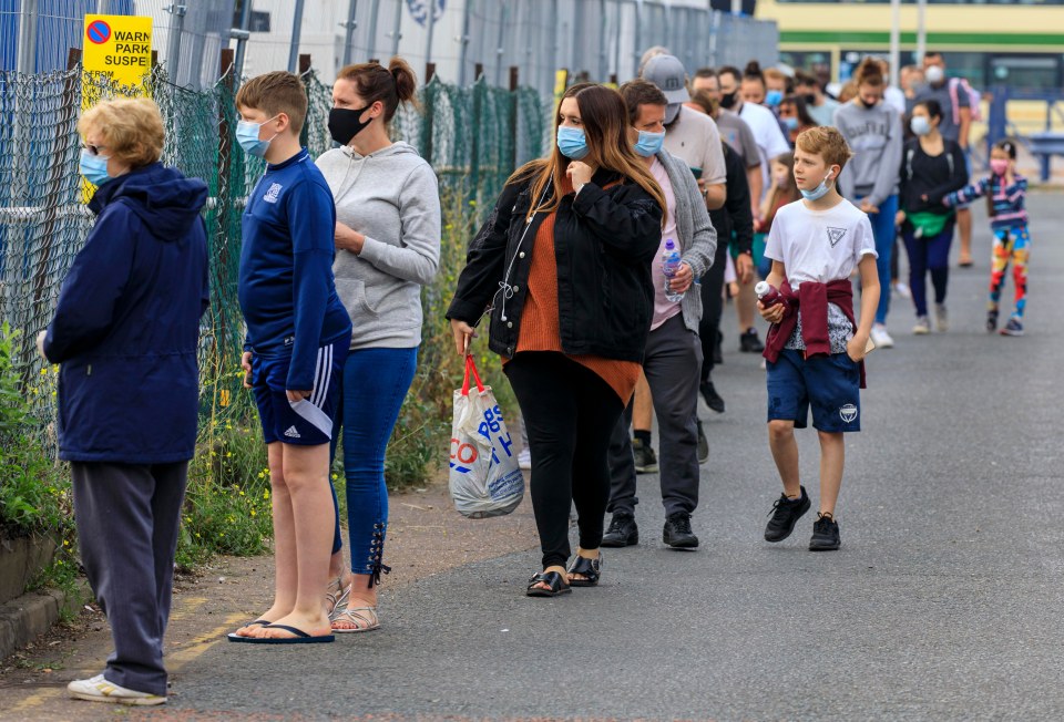 Families trying to get a test in Southend-on-Sea, Essex earlier today