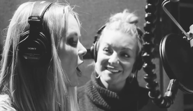 Amanda recording the ballad with Sheridan Smith