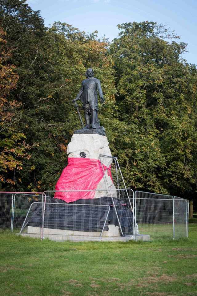 A statue of Oliver Cromwell in Manchester has been daubed with graffiti for a second time