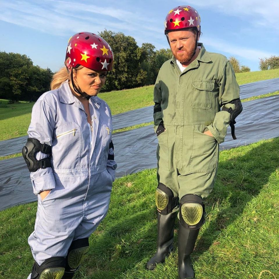 Emily and Keith wore boiler suits and helmets as they filmed this week