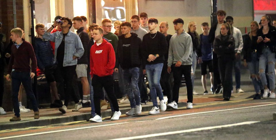 A large group of young men hit the town in Leeds last night