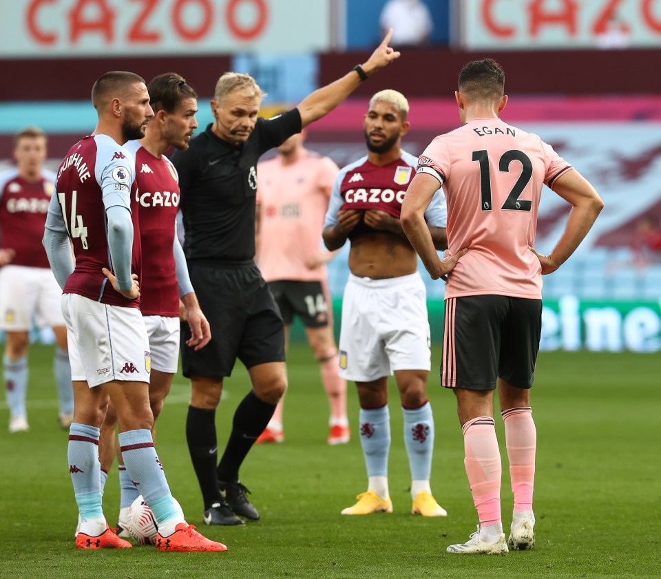 He was initially shown a yellow card for tussling with Ollie Watkins but had it upgraded to red